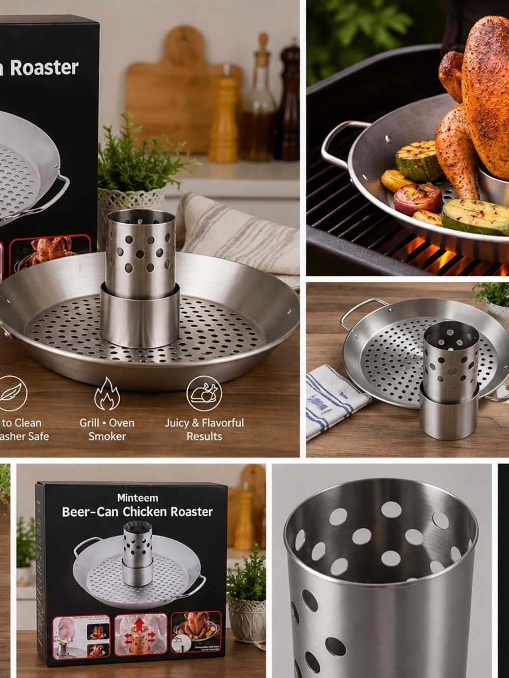 Mint Stainless Steel Beer-Can Chicken Roaster - Silver